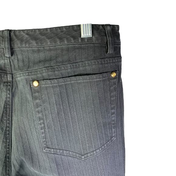 Saks Fifth Avenue Pants Women 40 Black Straight Leg Cotton Jean High-Rise Hemmed - Picture 5 of 7